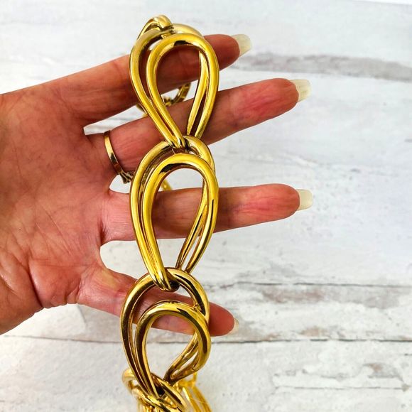 Vintage Rare Givenchy Signed Statement Chunky Link Chain Gold Tone Necklace 17" - Picture 3 of 7